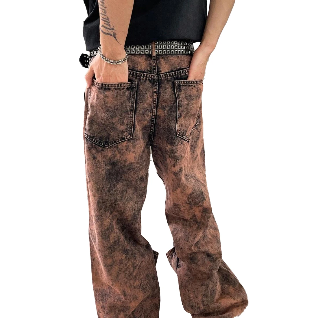 XUCHANG Men Fashion Streetwear Custom Stone Washed Denim Straight Leg Cargo Jeans Pants