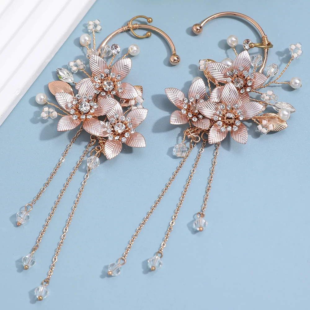 Elegant Metal Leaf Tassel Earrings for Brides