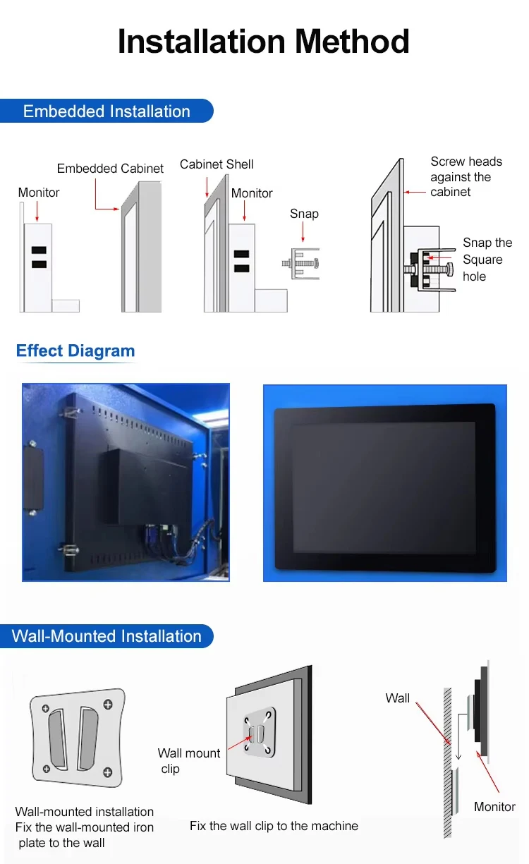 21.5/23.6 Inch Industrial LCD Monitor Waterproof OEM ODM Embedded Display High Brightness in Stock