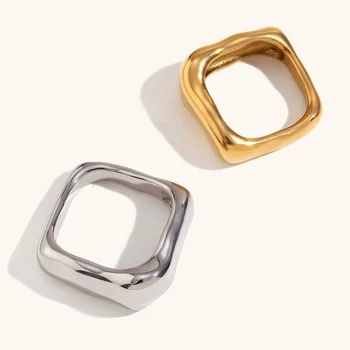 Dingran Wholesale Minimalist Gold Plated Stainless Steel Tarnish Free Geometric Rings For Women Men