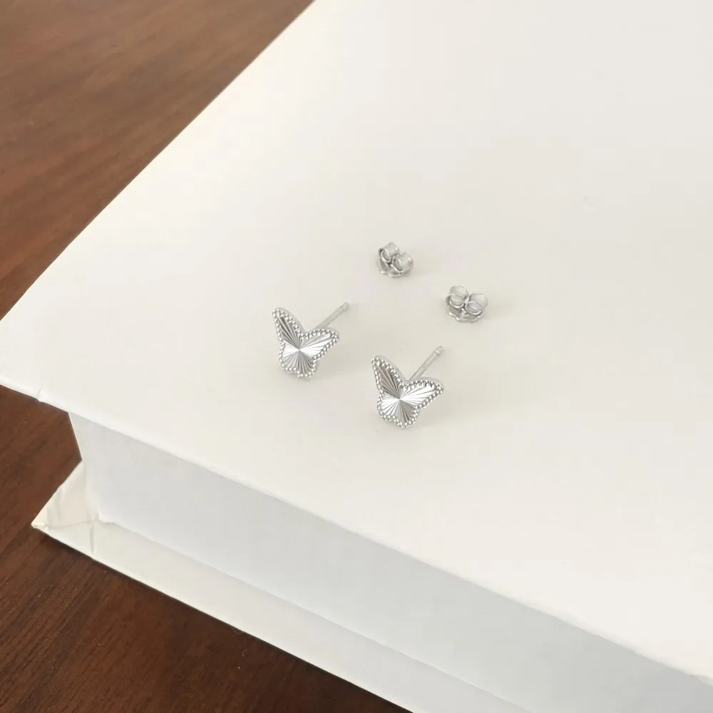KAKODIY Unique Small 925 Sterling Silver Small Laser Textured Surface Butterfly Stud Earrings Women Daily Wear detail 1