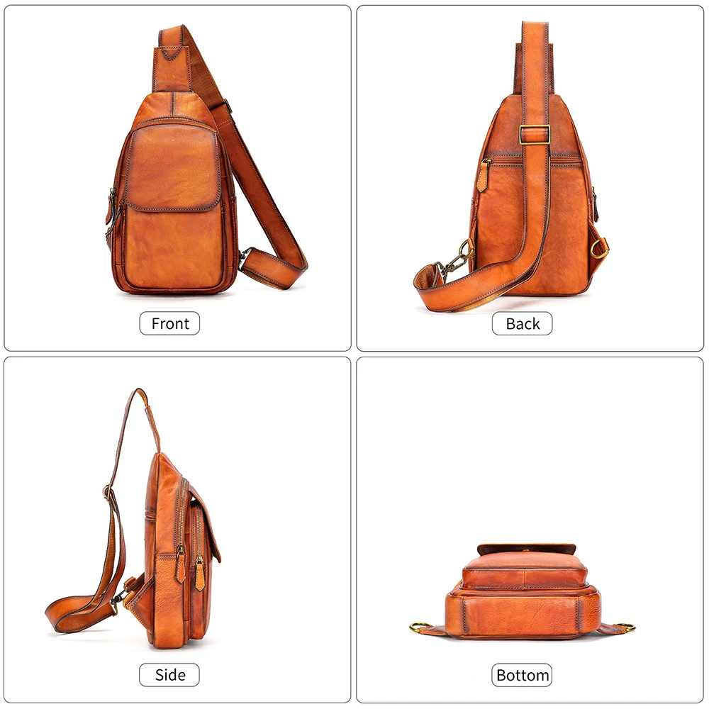 XIXIDIAN Echte lederen sling tas, casual crossbody schouder rugzak reizen wandelen vintage borsttas dagpakken for mannen (Color : A, Size : 16X5X28cm