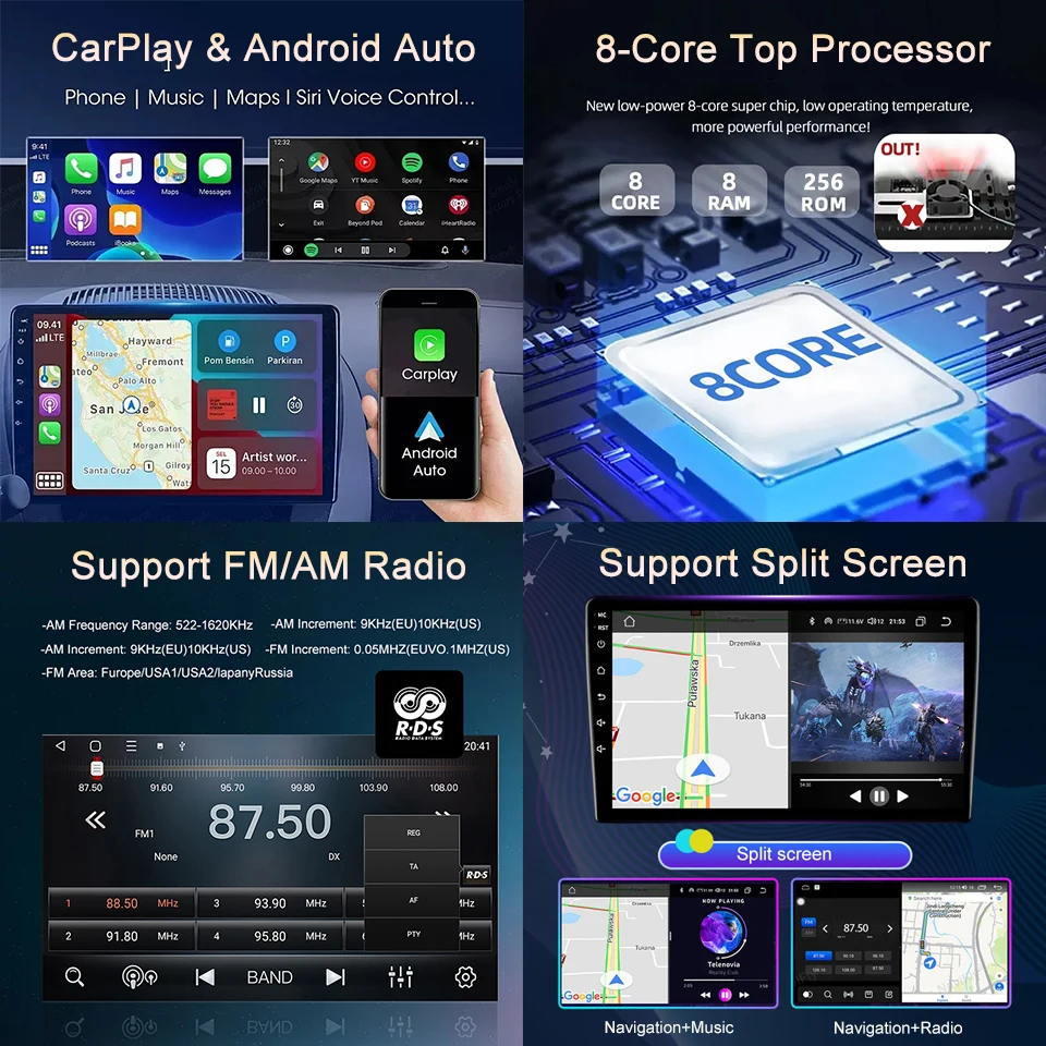 Android 9 Inch 4G Car Stereo IPS Screen GPS Navigation Carplay 1080P Backup DVD Player for Geely GC7 2012-2013 Multimedia System