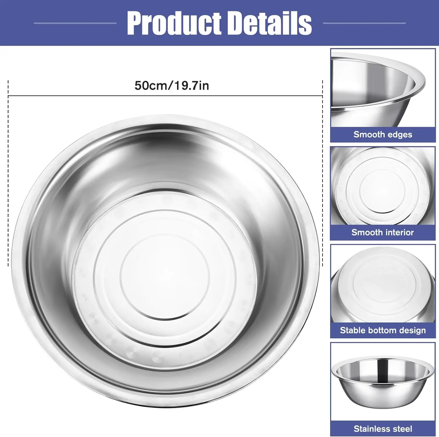 Gastronomie Waschbecken Tiefe Große Metallschüssel Edelstahl-rührschüssel-set 45cm 50cm 55cm 60cm 70cm 80cm