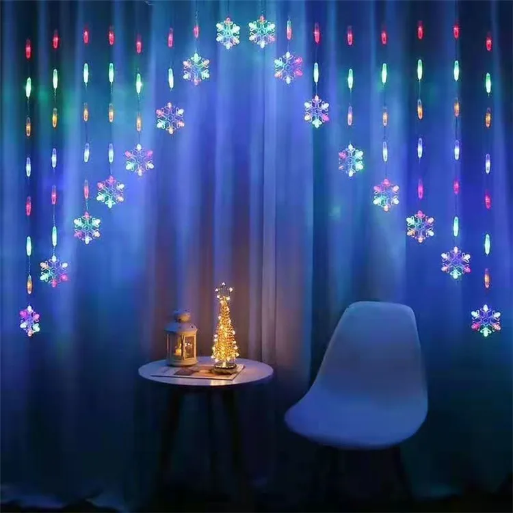 LED Christmas Curtain String Light Hanging Inverted V Snowflake Star Lamp Lantern Christmas Home Decoration Ornament Party