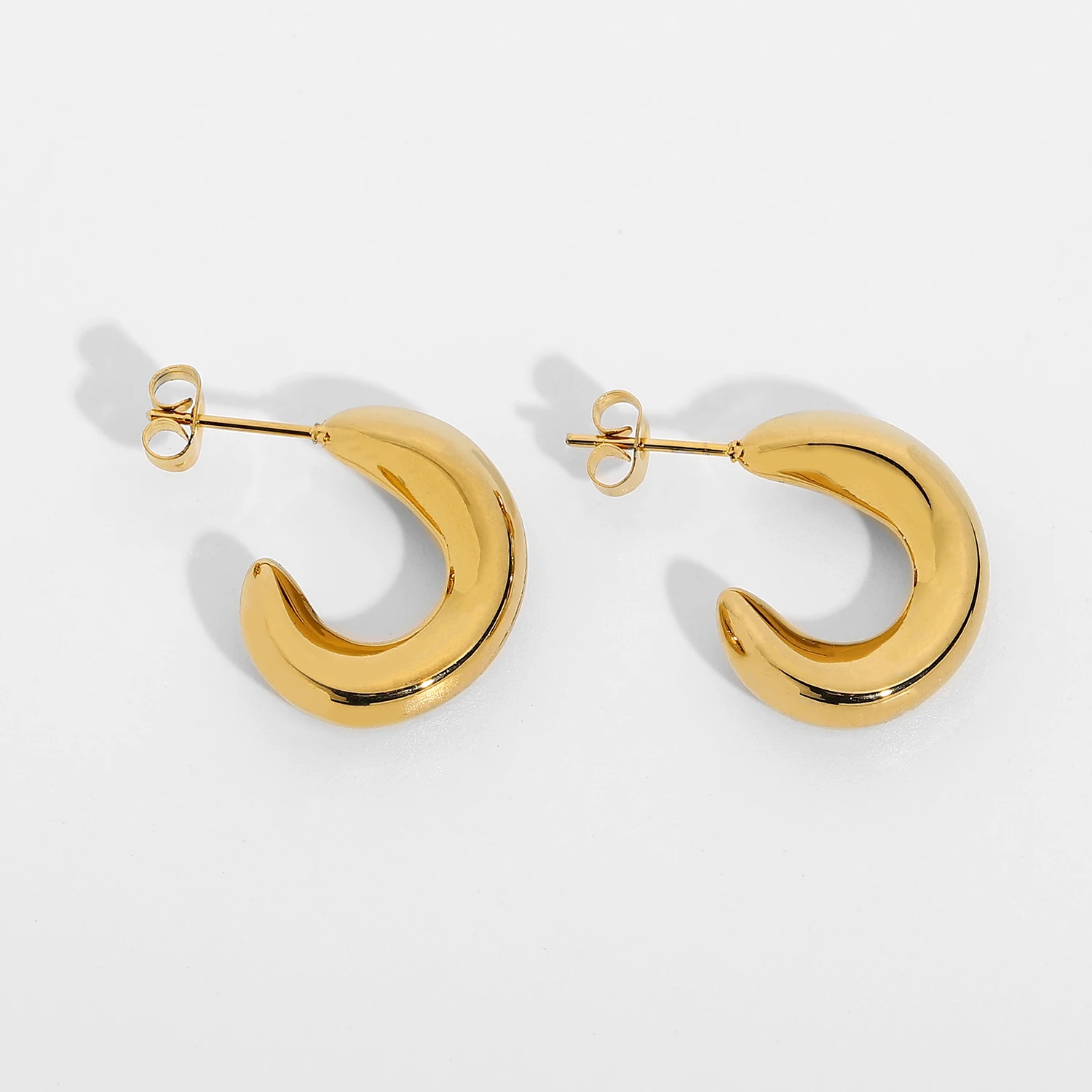 French Retro Vertical Thread Circle Hoops Chunky Hoop Earring Gold