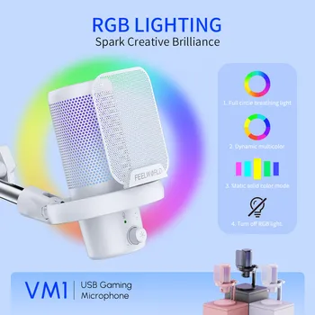 FEELWORLD VM1 Microphones Condenser USB  Treaming Noise Cancellation Mute RGB Light Desktop Stand Microphone Gaming detail image
