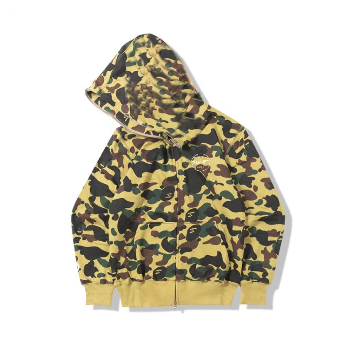 2025 Autumn Design Camouflage Print Hoodie Men’s Casual High Quality Cotton French Terry Full Face Zipper Oversize Hoodie