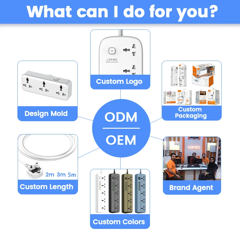 LDNIO SC2311 2500W 100-250V Extension Strip With 3 Usb Ports LED Light 2 Outlets Smart Power Strip Universal Usb Power Socket