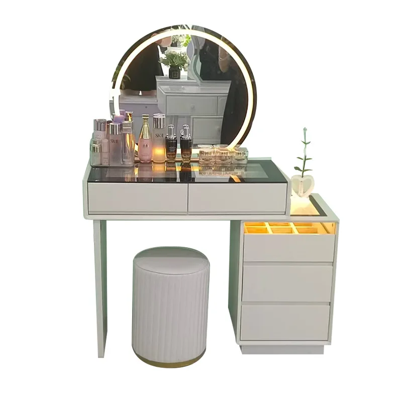 Modern Minimalist LED Light Wood Makeup Storage Dressing Table Bedroom Bedside Accessory for Living Room Factory Wholesale