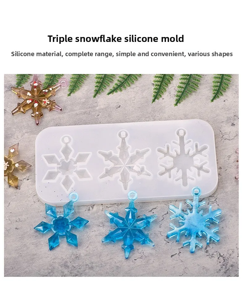 Mirror Crystal Drop Glue Snowflake Accessories with Holes Pendant Jewelry Drop Glue Christmas Mold for DIY Handmade manufacture