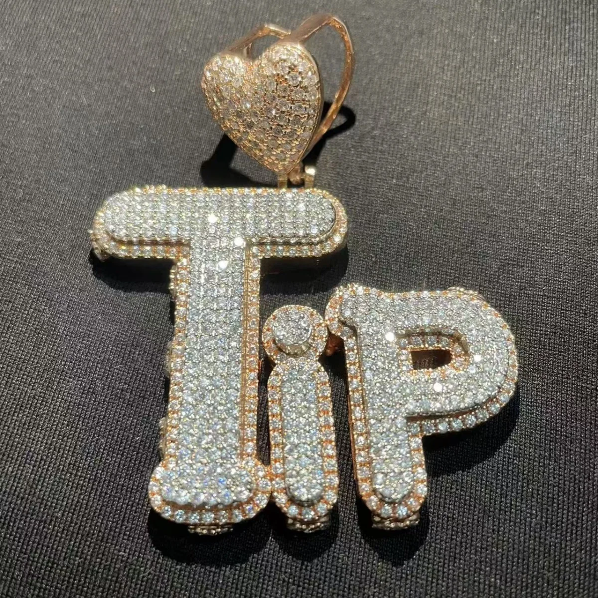 Customized Initial Necklace with 5A Cubic Zirconia Gold Plated Big Prong  Iced Out Name Plate Pendant Link Chain