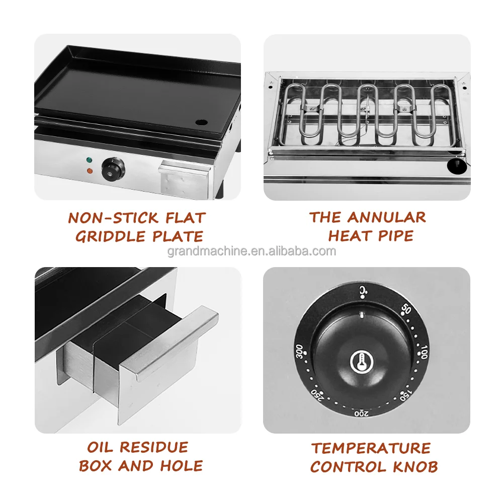 Hot Sale New Design Industrial Equipment Stainless Steel  Smokeless Kitchen Non-stick  Griddle Commercial manufacture