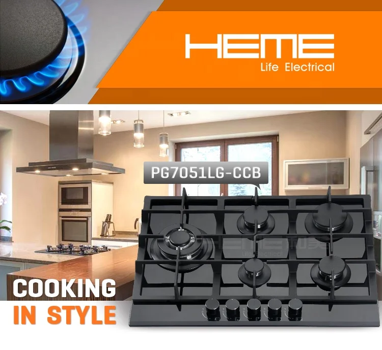 8mm Thick Tempered Glass 5-Burner Gas Cooktop Built-in Household Gas Hob Manufactured in China