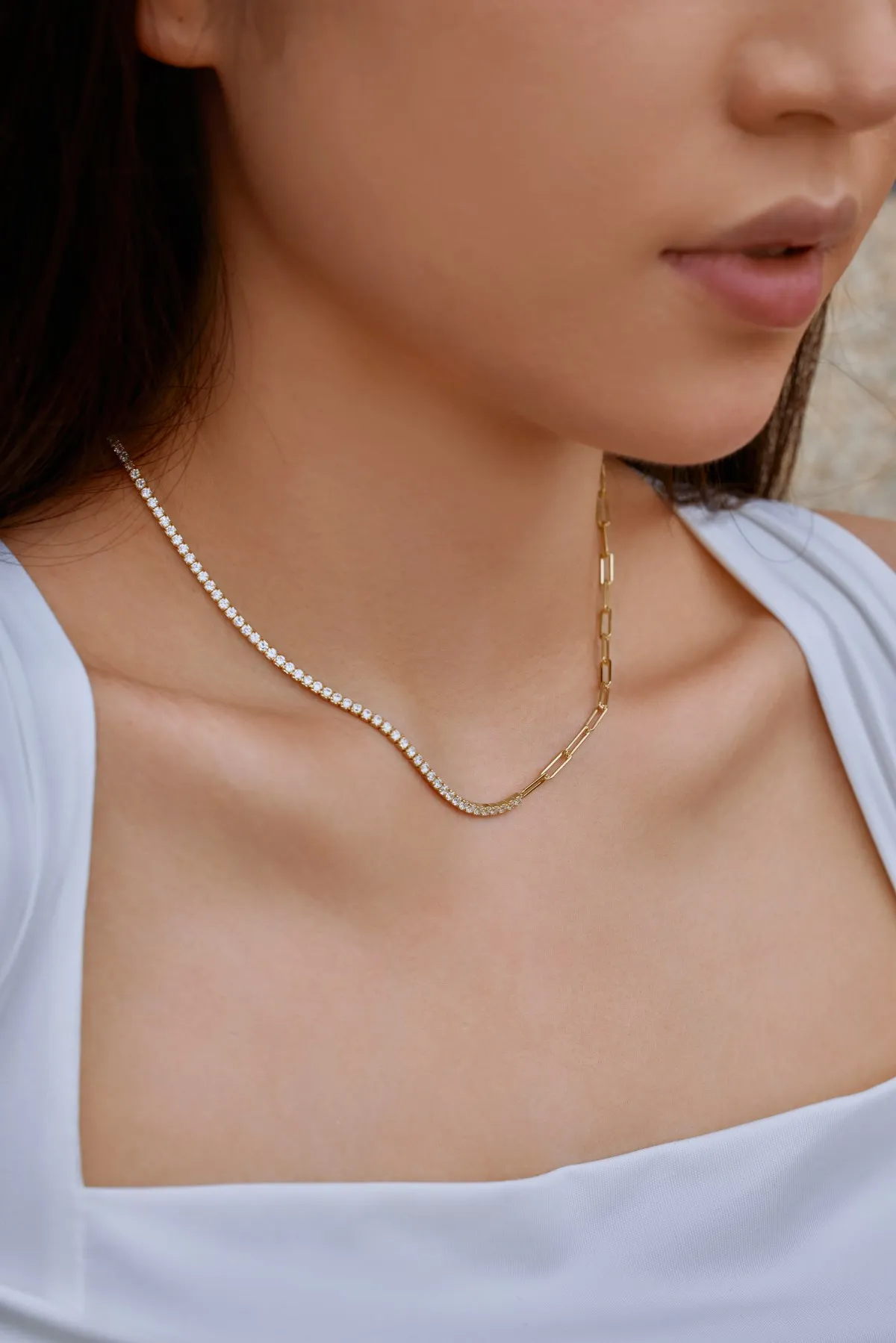 KAKODIY Fashion 18K Gold Plated 925 Sterling Silver Jewelry Zircon Necklace Tennis Paperclip Mixed Link Necklace for Women detail 2