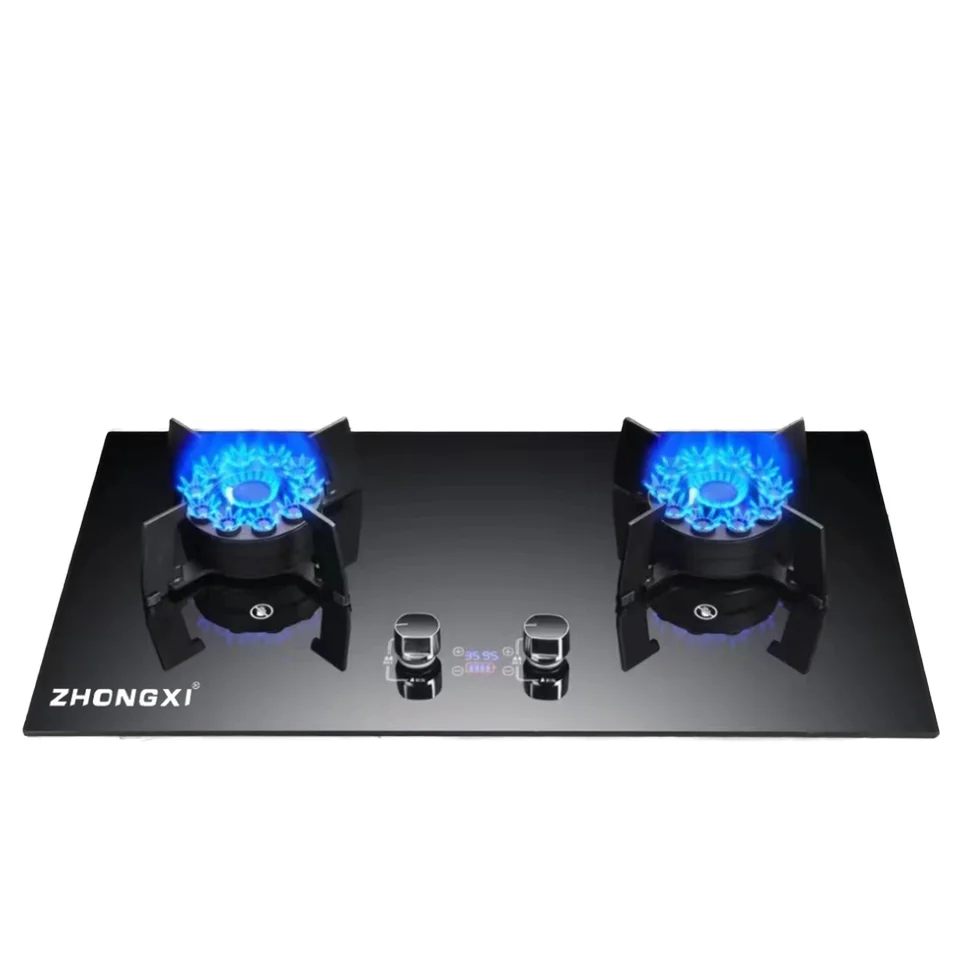 Modern Kitchen Appliance High Technology Double Burner Gas Cooktop Durable Tempered Glass Built-In Gas Stove for Household Hotel