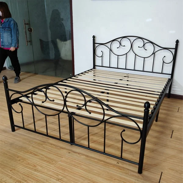 Bedroom  Wholesale Powder Coated  Metal Stainless Steel  Tube Cheap Price Single Double Queen king Size Wrought Iron Bed Designs