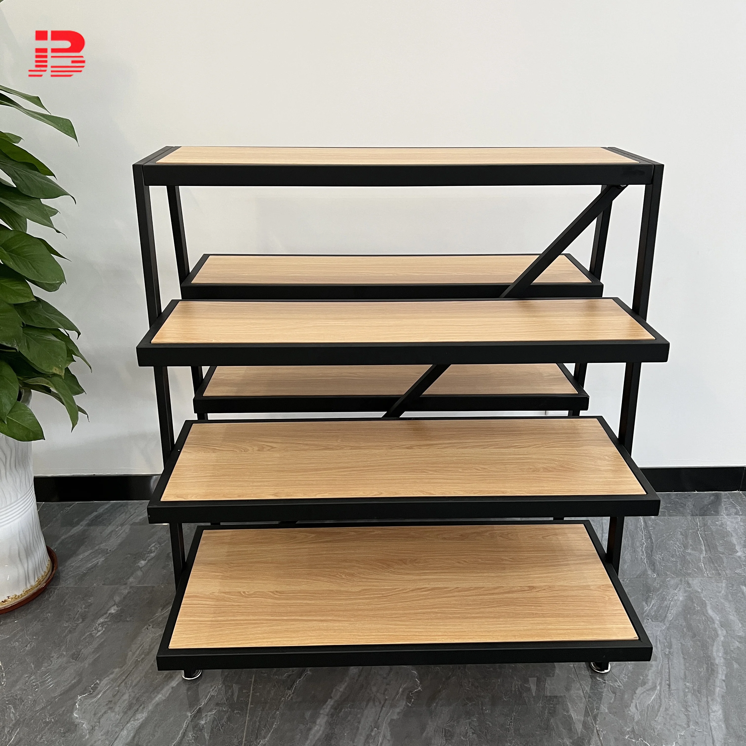 Customized Multifunctional Wood Display Shelves Supermarkets Display Rack details