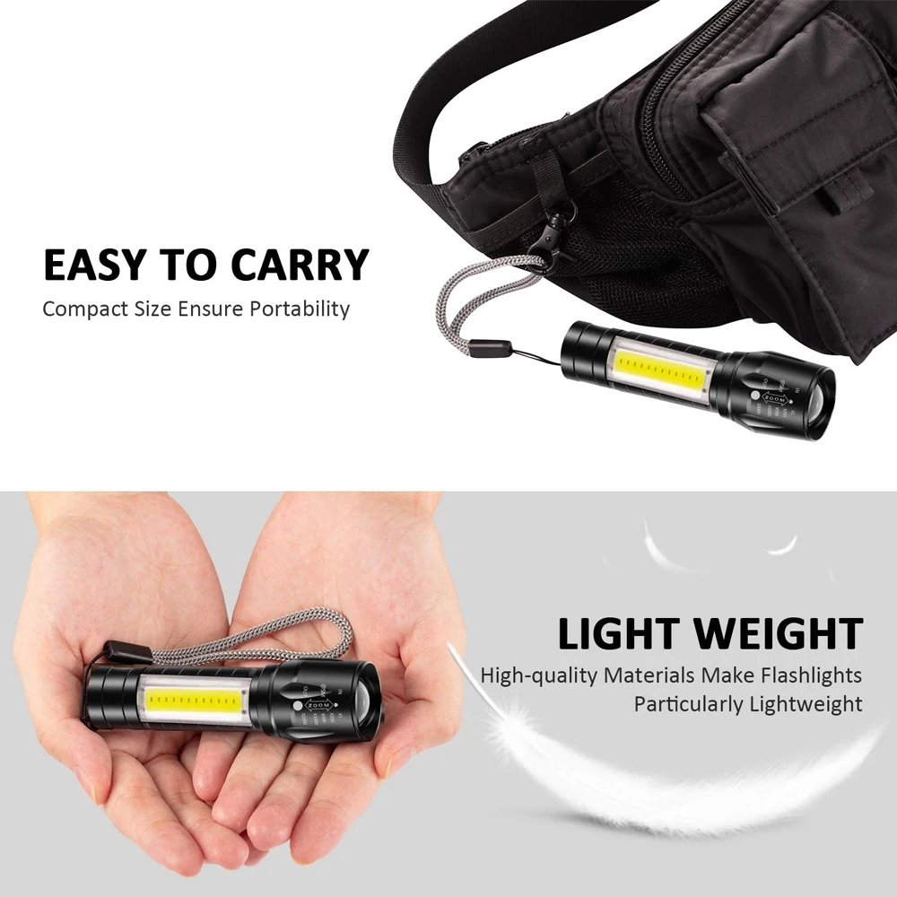 Ultra bright mini led cob flashlight Zoomable portable  usb rechargeable Outdoor Camping tactical flashlight torch long range factory