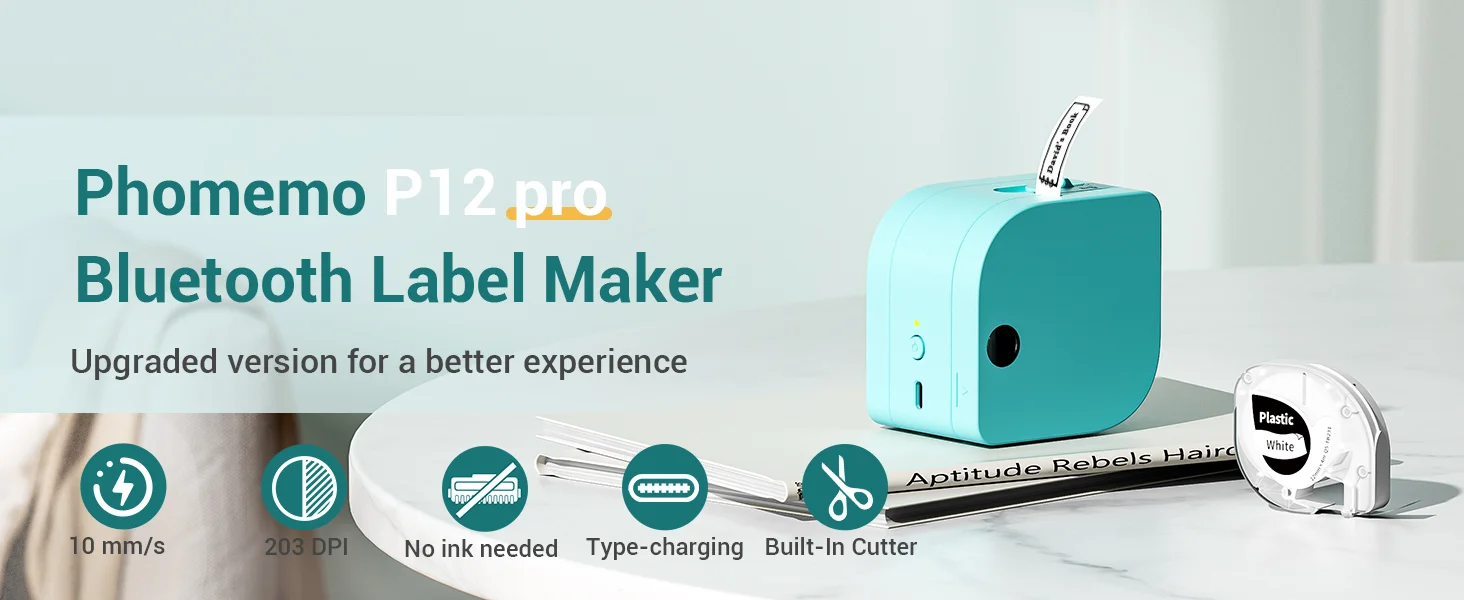 Phomemo Mini Printer P12 Label Maker Handheld Inkless Sticker Maker