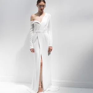 Bettergirl 2026 New Slim One-shoulder Elegant White Long Dress Birthday Party Simple Charming Women Dress
