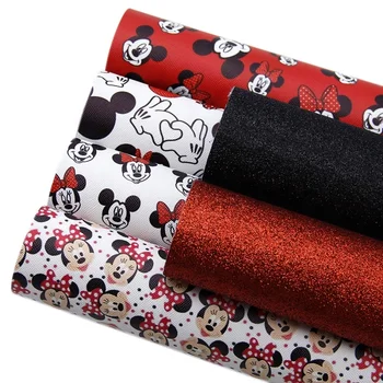 6piece/set Wholesale Red Black Mouse Printed Faux Leather Sheets Set For Crafts 19461