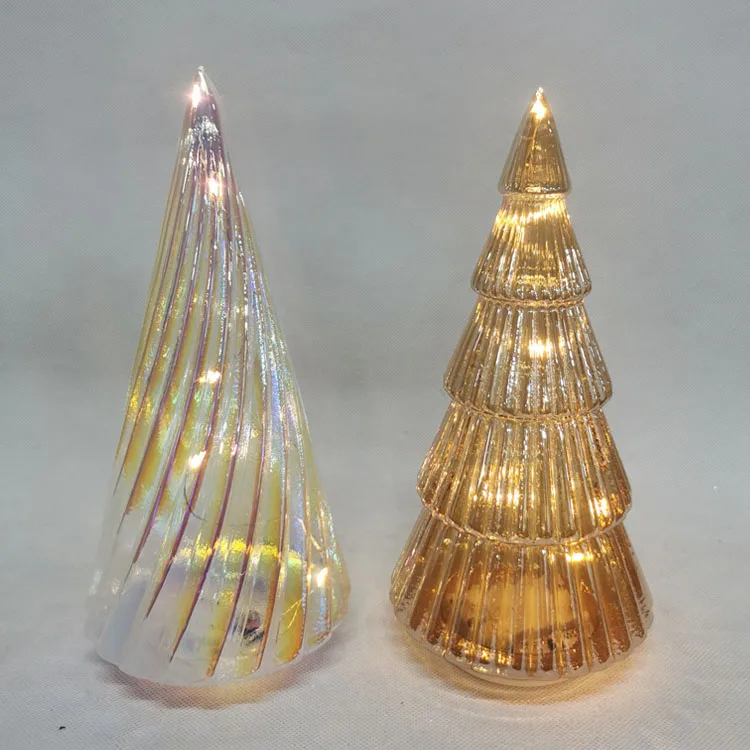 Pre illuminated light up gold best tabletop indoor led hand blown glass cone xmas christmas decor led light tree home manufacture