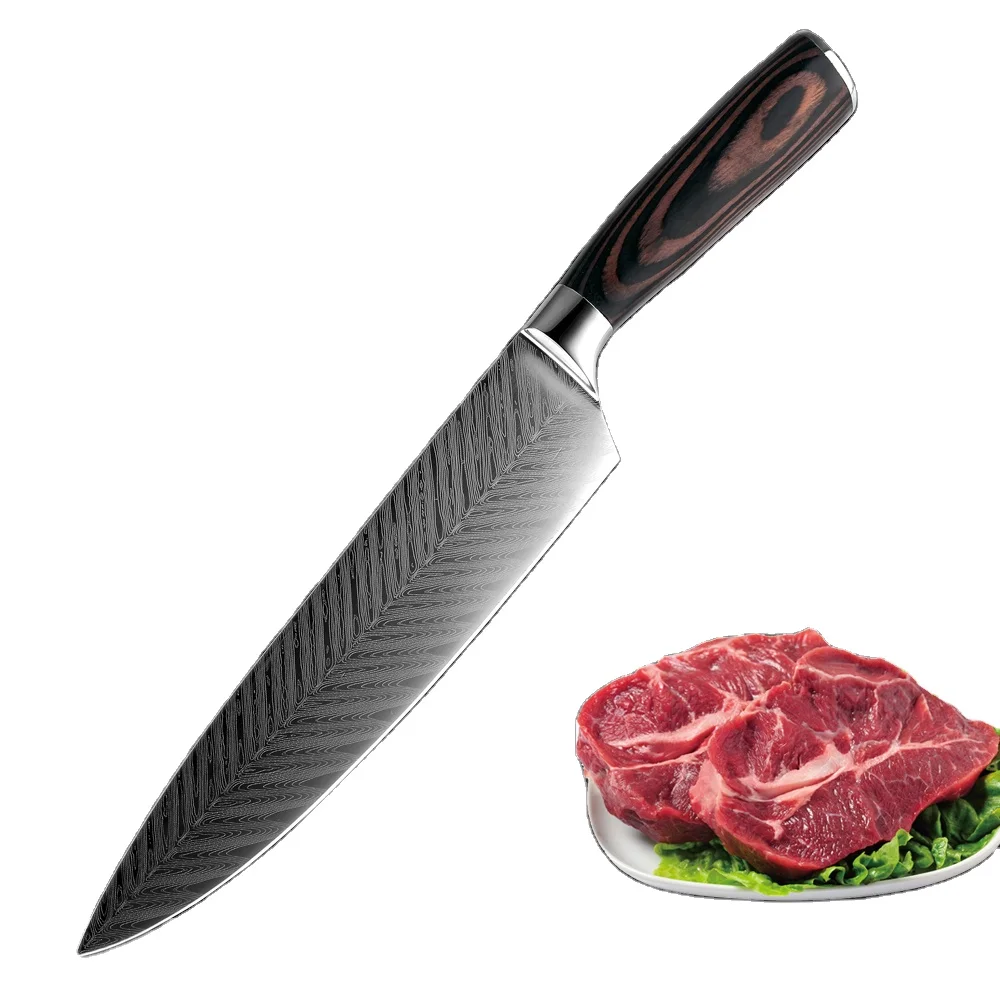 japanese kitchen knives damascus surface chef knife wood handle