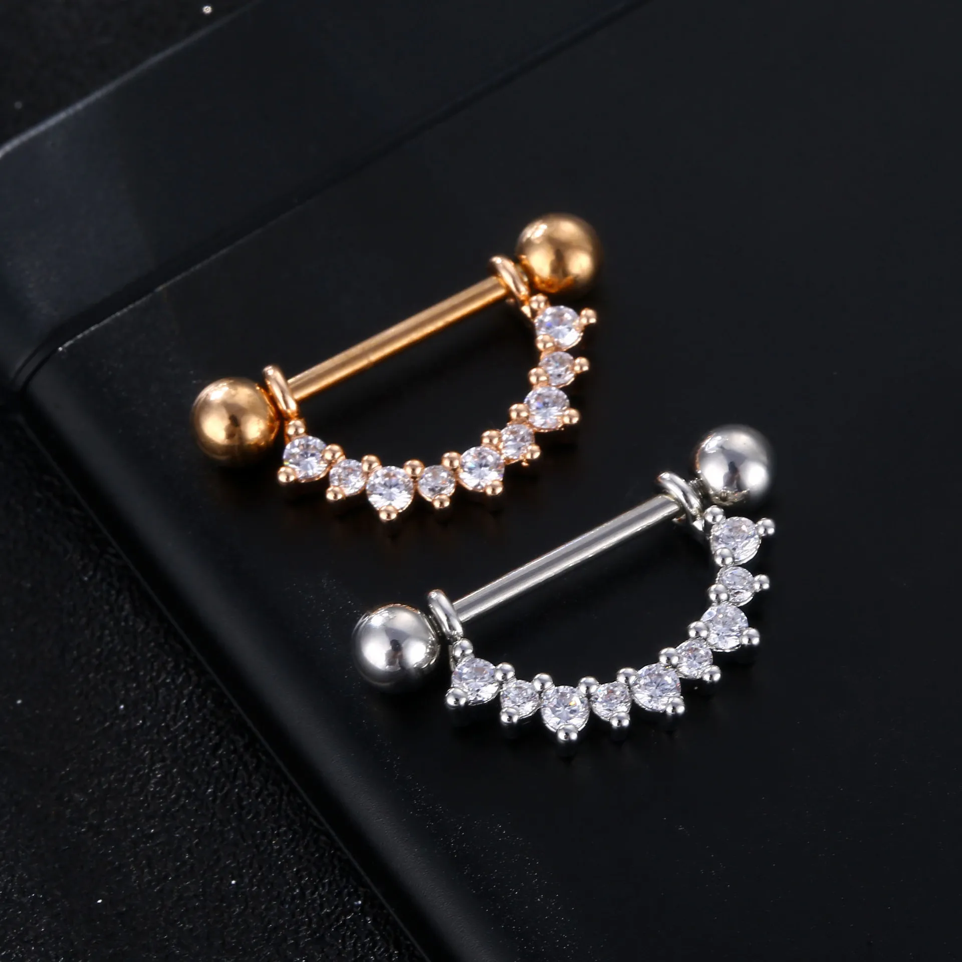 Fashion Silver Rose Gold Plated Nipple Piercing Body Jewelry Pave