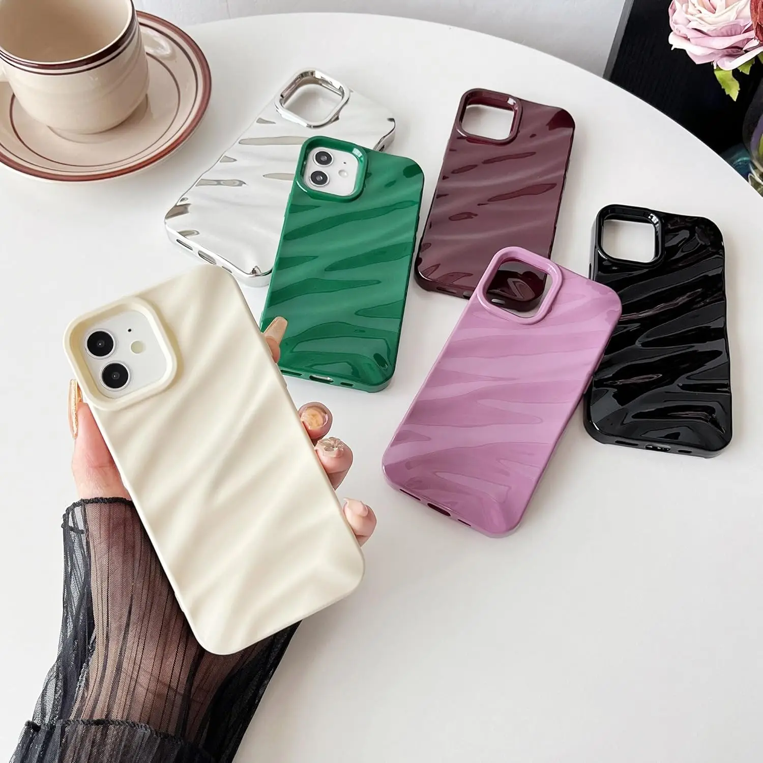 Simple Design Cover for iPhone 15 14 14 pro max Water Design Shape Pure Color Case Fashion Style for Girls Women