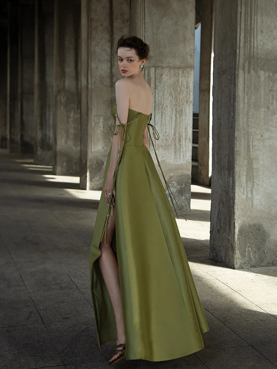 hot green dress Green Deep V Neck Long Sleeve Long Prom Dress With Thigh-High Slit US0 / Custom Color main image 0