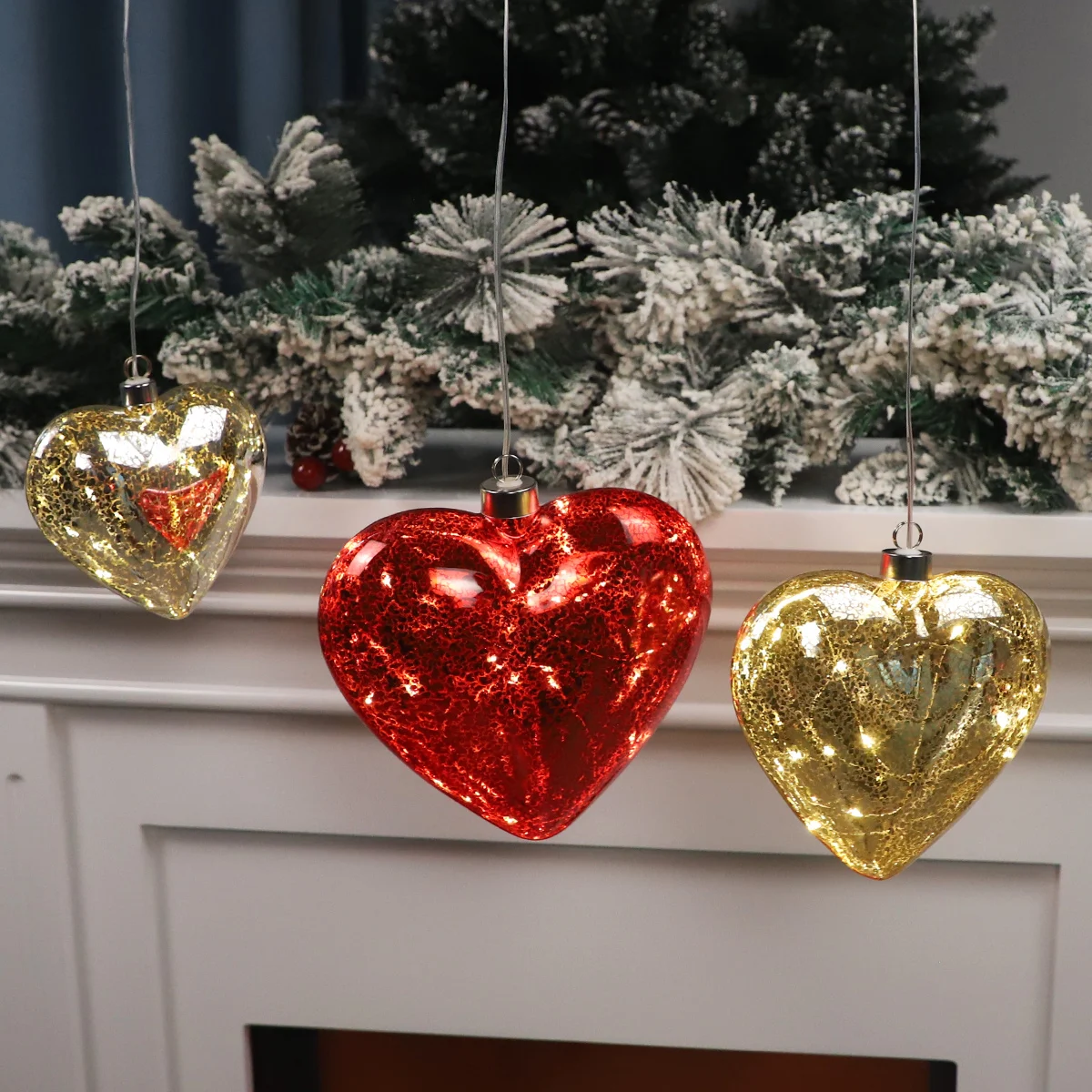 Hot Selling Engraved Hanging Christmas Lights for Windows Inside Xmas Heart Shape Light