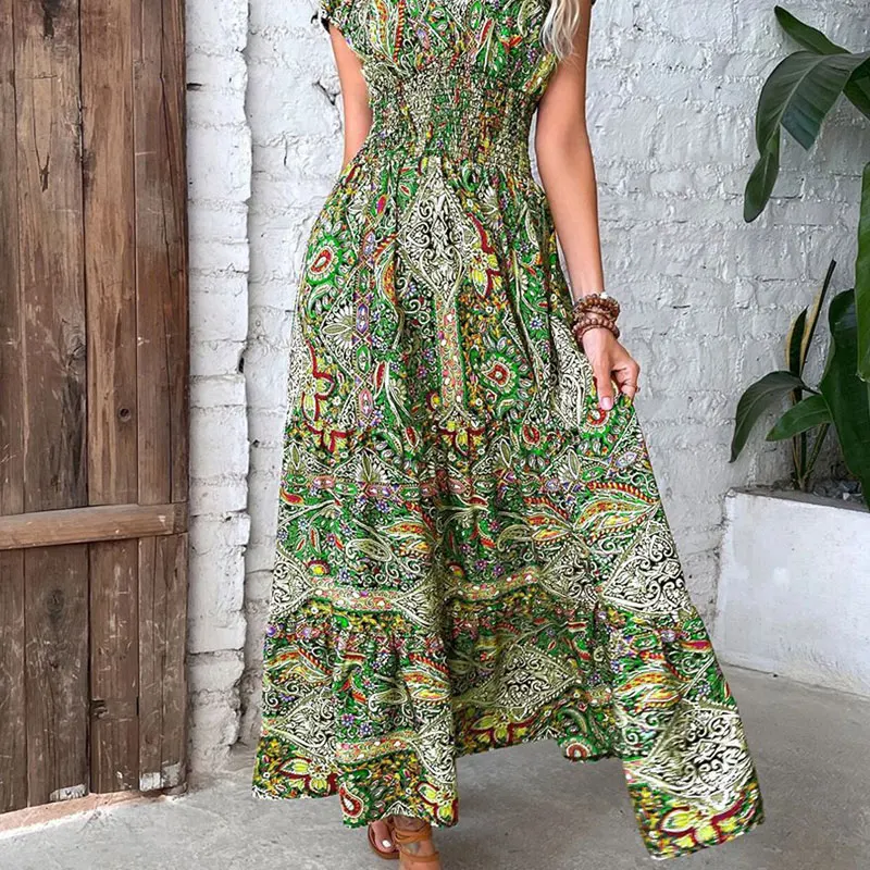 Custom High-waisted Floral Dress Feminine Casual Style With V-neck Robe ...