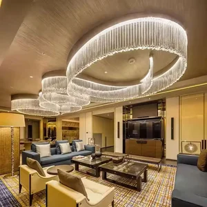 Customizable Crystal Ceiling Chandelier Rectangular Lobby Lamp Auspicious Cloud Design for Hotels Banquet Halls Pendant Lights