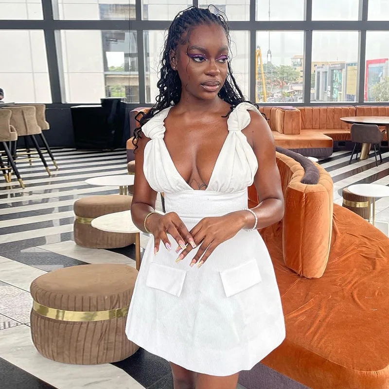 deep v-neck dress cleavage ClodeEU Fashion Womens Sexy Deep V-Neck Halter Backless Slit Mini Party Club Dress