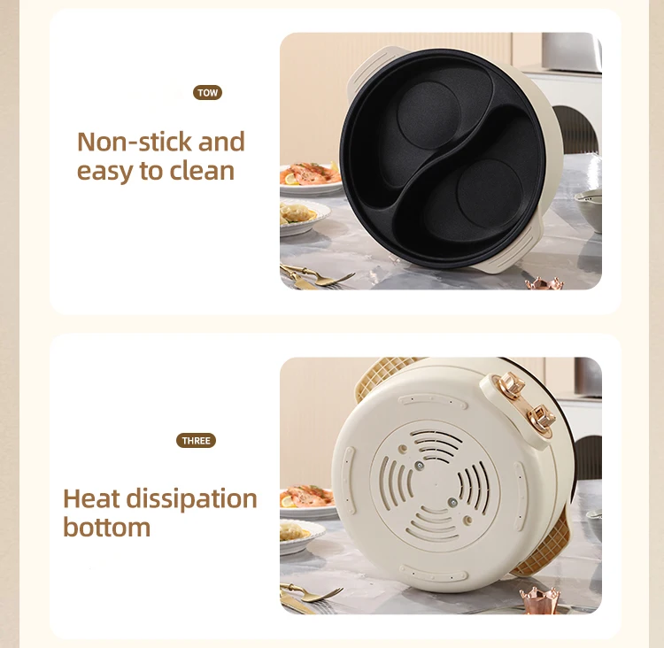 2024 New Design 2 Controller 220v 1600w Fast Working Pottery Crystal Inner Pot Kitchem 2 Compartment Electric Cooker Hot Pot