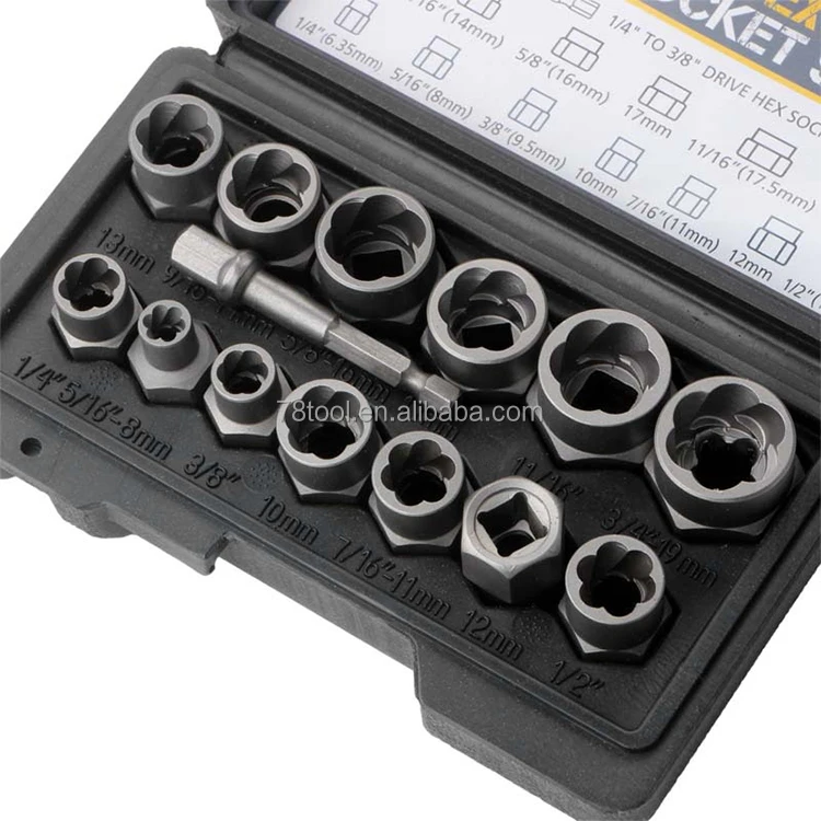 14 Piece Nut& Bolt Extractor Socket Set Bolt Remover Tool Set Nut