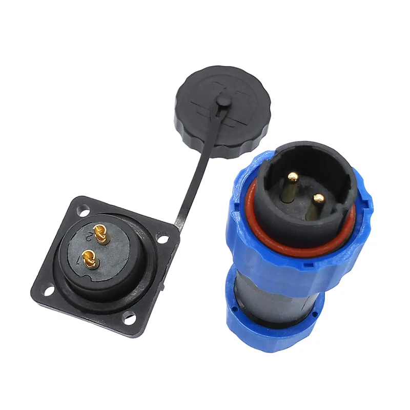 IP68 Waterproof 2Pin Male Plug Female Square Flange Socket Weipu SP20 SD20 Power Circular Industrial Electrical Cable Connector