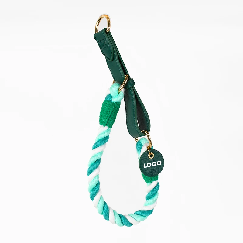 Custom Dog Collar and Leash Set Stocked Wholesale Personalized Factory Luxury Handmade Recycled Braided Cotton Pet Rope Walking