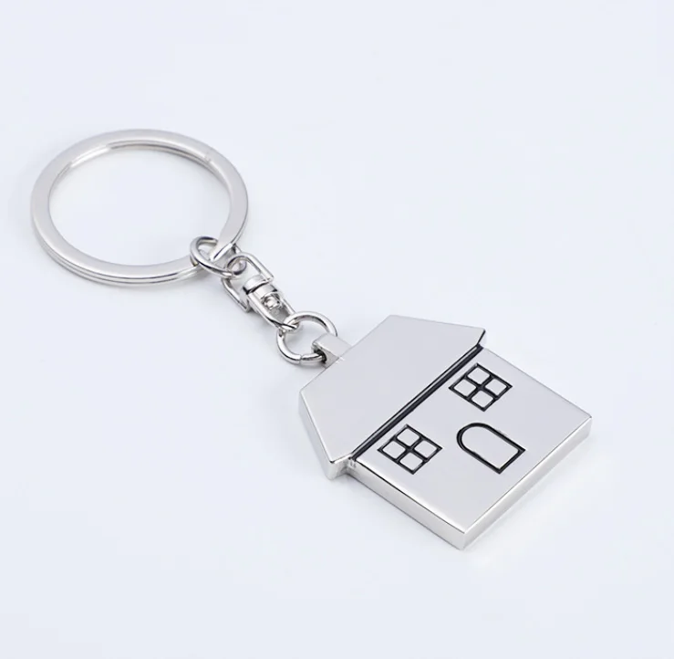 Custom Shape logo laser engrave Metal keychain tags in different house shape