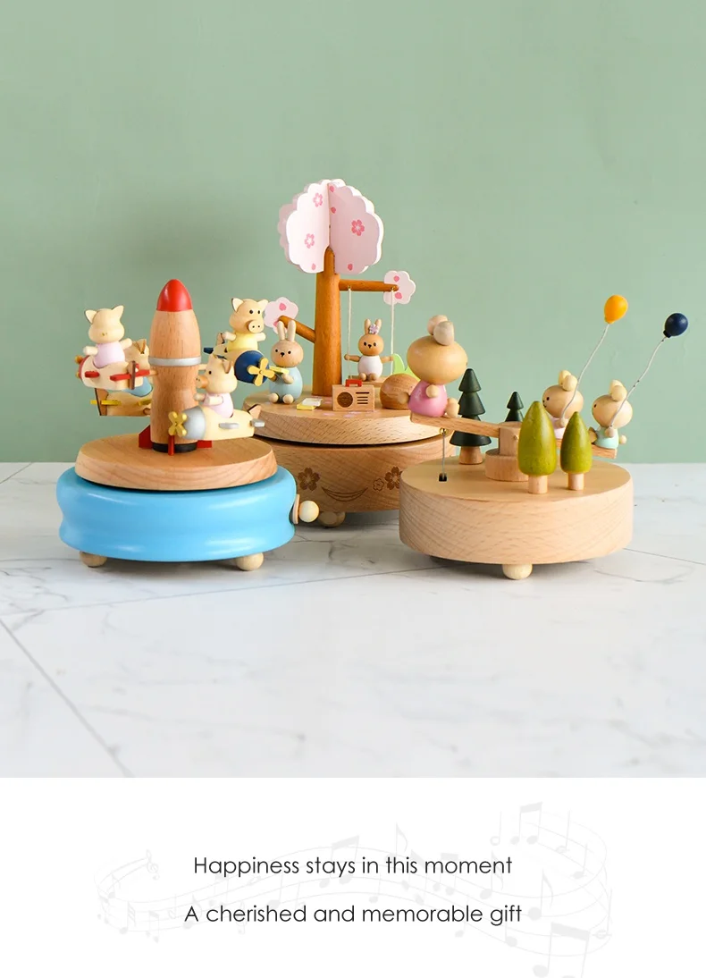 Creative Popular Fun Lovely Toy Movable Wooden Customized Carousel
