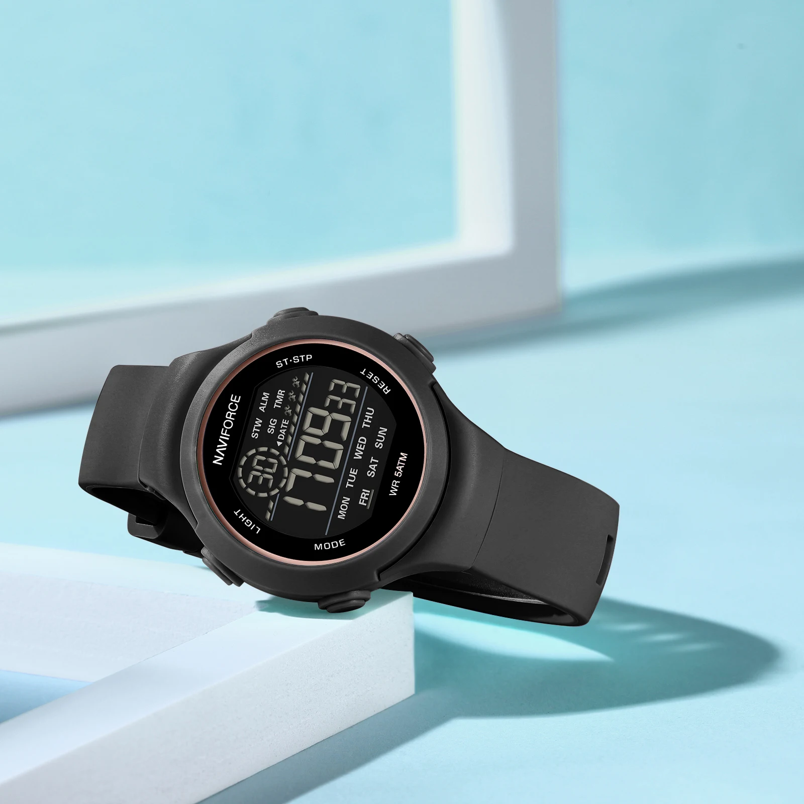 NAVIFORCE 7119 Watch for Woman Casual Waterproof Day and Date Display Silicone Strap Wristwatch LCD Digital Electronic Watches