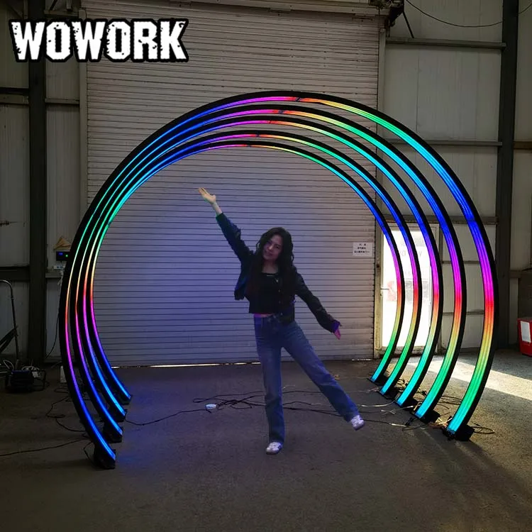 LED RGB Light up Geometry Time Neon Arch Tunnel Walkway Backdrop Stand for Wedding Party Hall Entrance Entryway Decoration Event
