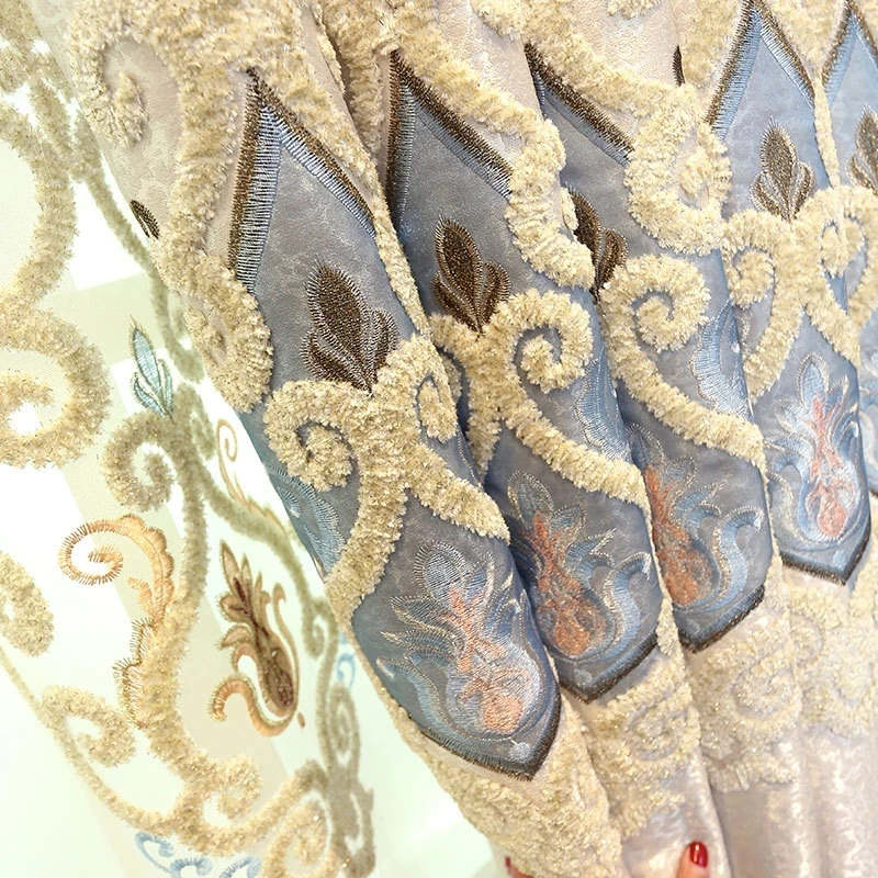 Luxury Floral Embroidered Polyester Curtains For Bedroom & Living