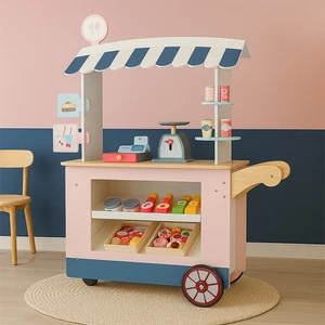 EDULAND Montessori Wooden Play Shopping Cart Kids' Early Learning Pretend Toy for Social Interaction Made From Natural Wood