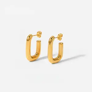 2026 Unisex Trendy Anti-Tarnish Stainless Steel U-Shaped Hoop Earrings Geometric Jewelry