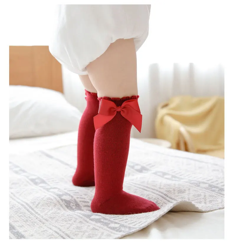 CHUNG Calcetines altos hasta la rodilla para bebé niña de algodón con lazo,  medias españolas, 4 lazos, 3-5 Años