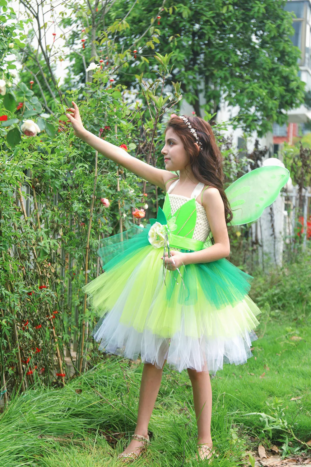 Princesse Tiana Costume Halloween Cosplay Robe Elfe Vert Fée Costume Filles  Robe de fête