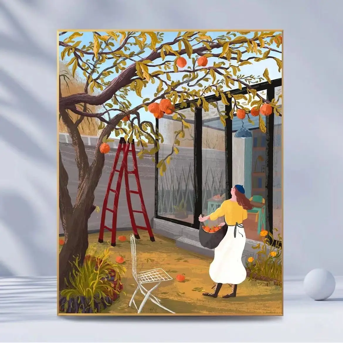 Whimsical Farmhouse Wall Art Canvas Print Orange Orchard Vibrant Green Orange Neutral Tones Living Room Bedroom Home Decor