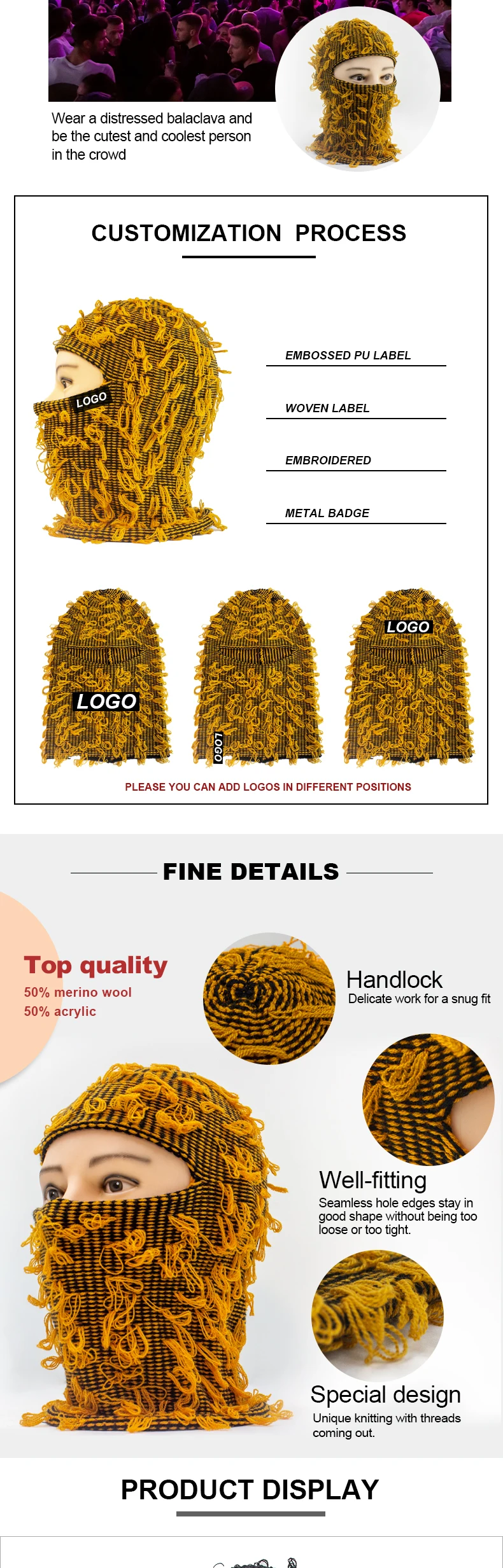 Merino Wool Ski One Hole Grassy Cagoule Knit Custom Distressed